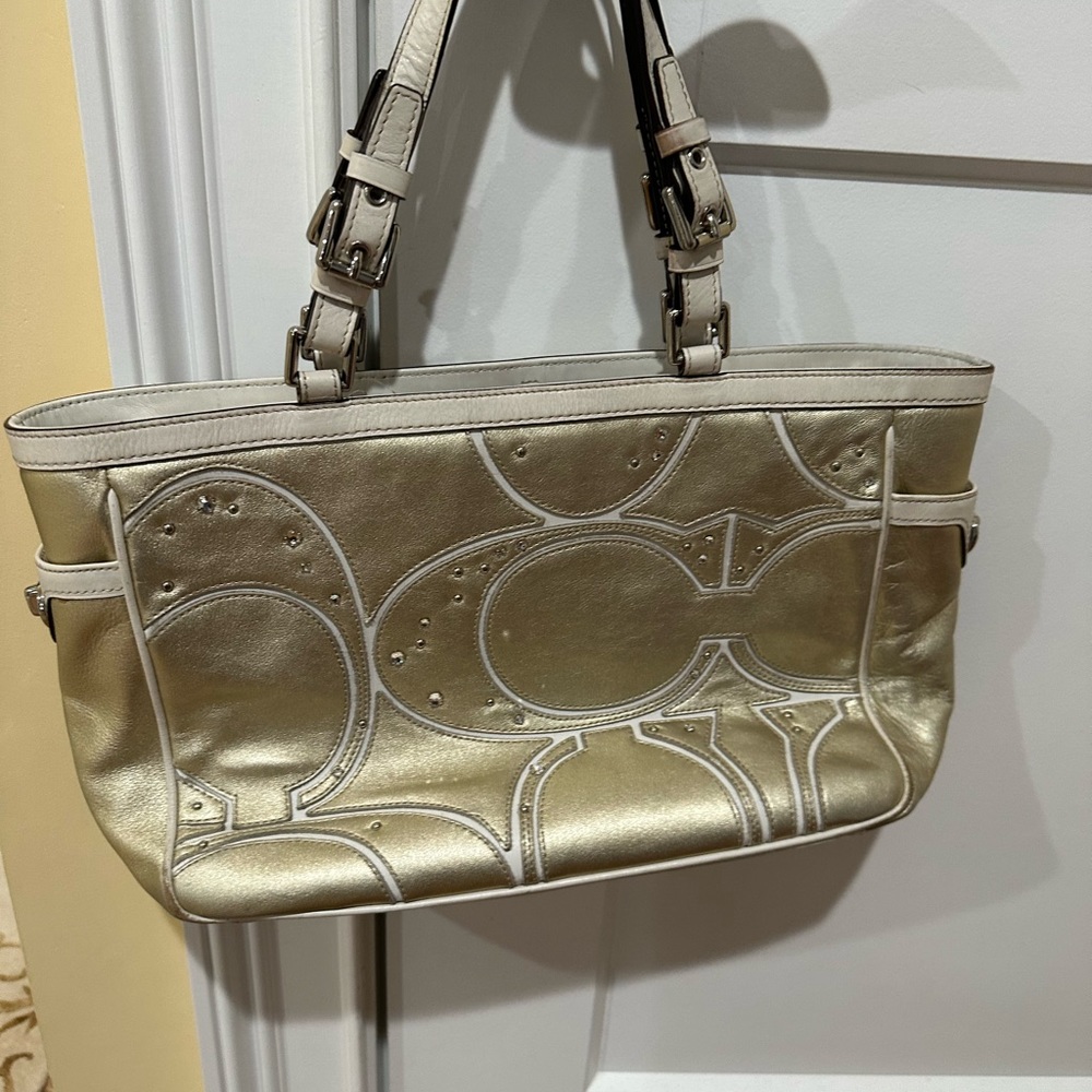 Gold Leather Coach Purse with Rhinestones